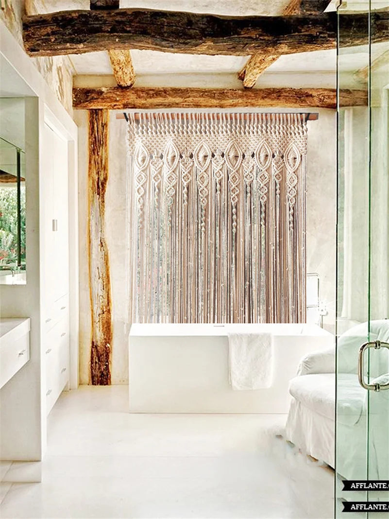 Hand-Woven Macrame Cotton Door Curtain Tapestry Boho Art