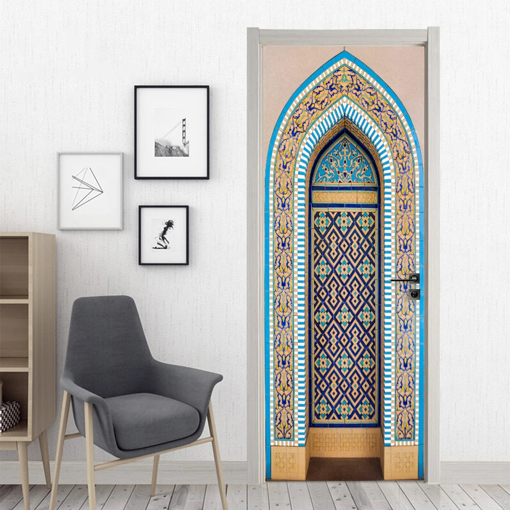2pcs/Set Muslim Styles Door Art Mural Sticker Peel & Stick PVC Home Decor