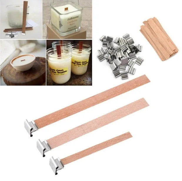 30pcs Wooden Candle Wicks Set with Clip Base for DIY Candle Making