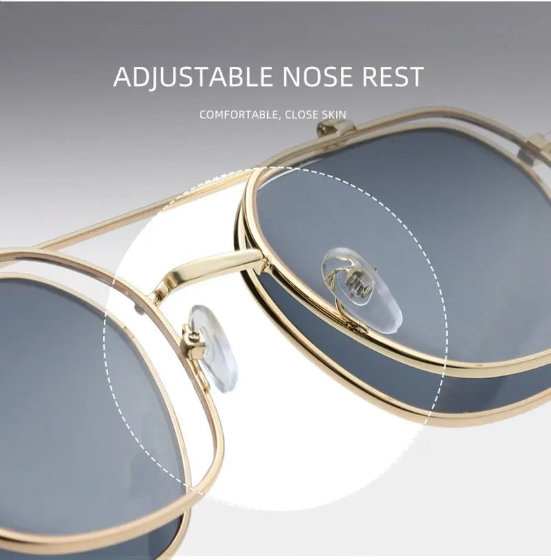 Vintage Flip Up Punk Round Sunglasses UV400 Retro Shades for Women