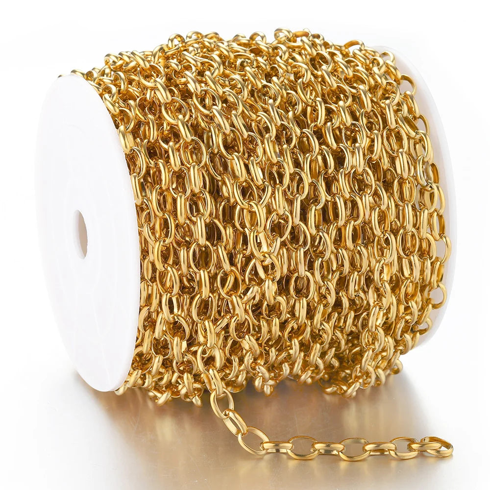 No Fade 1Meter Gold Stainless Steel 7.5mm Rolo Chain