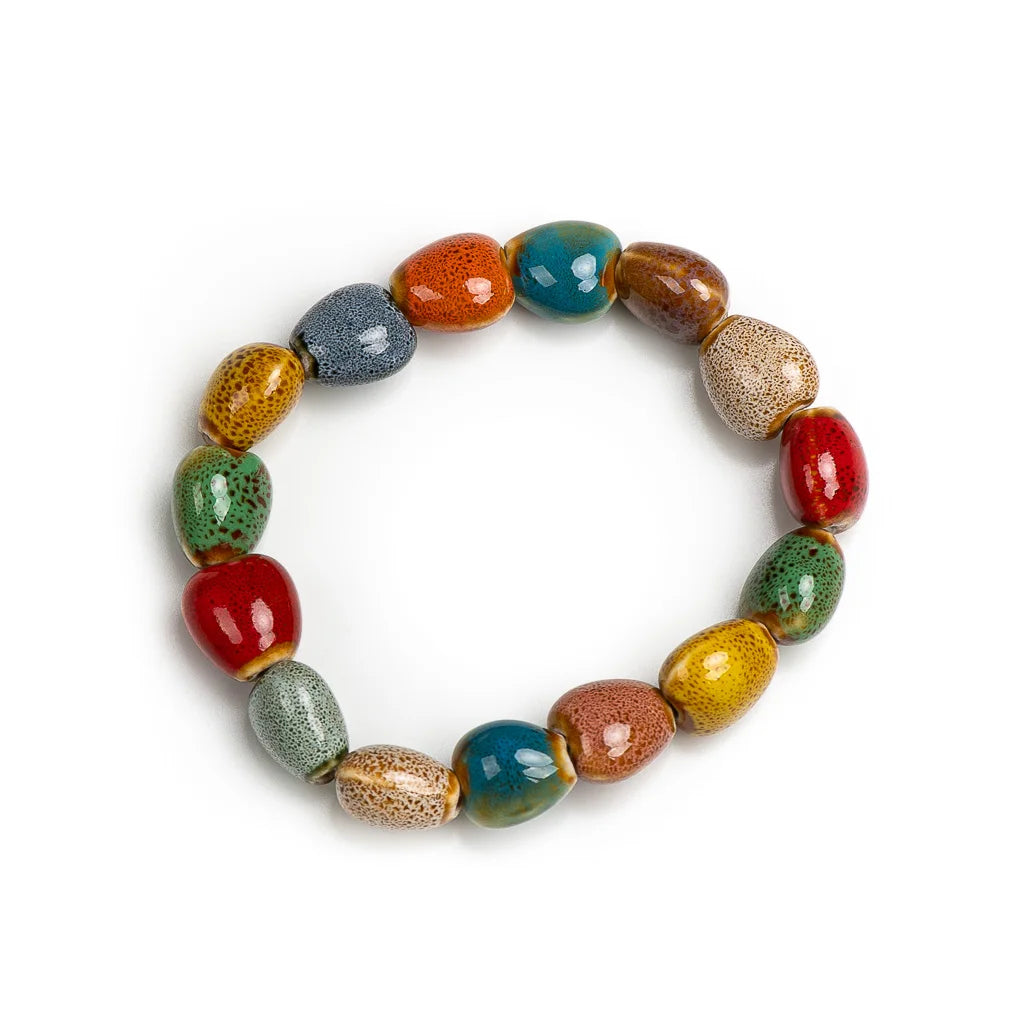 Colorful Unique Elastic Line Ceramic Beads Bracelets Handmade DIY Artware Retro Jewelry Wholesale