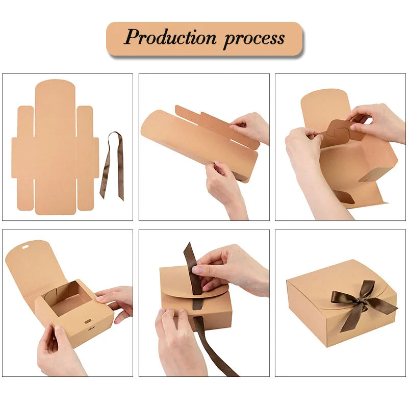 5 Piece Black and White Kraft Paper DIY Gift Box Set with Bow Ribbon for Weddings and Parties