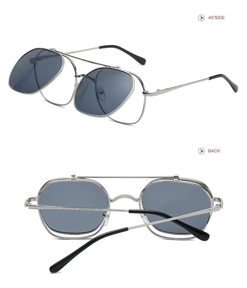 Vintage Flip Up Punk Round Sunglasses UV400 Retro Shades for Women
