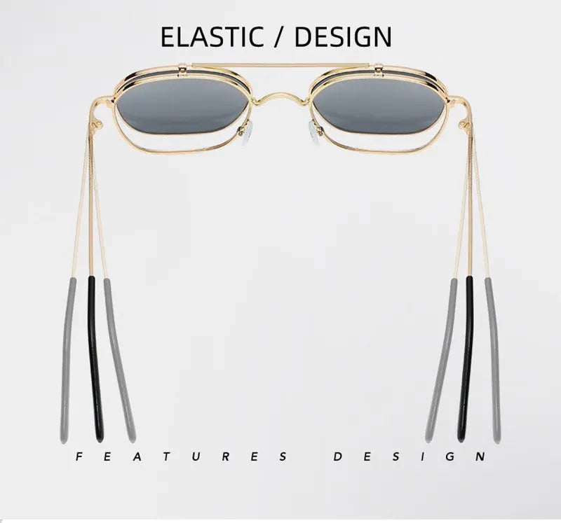 Vintage Flip Up Punk Round Sunglasses UV400 Retro Shades for Women