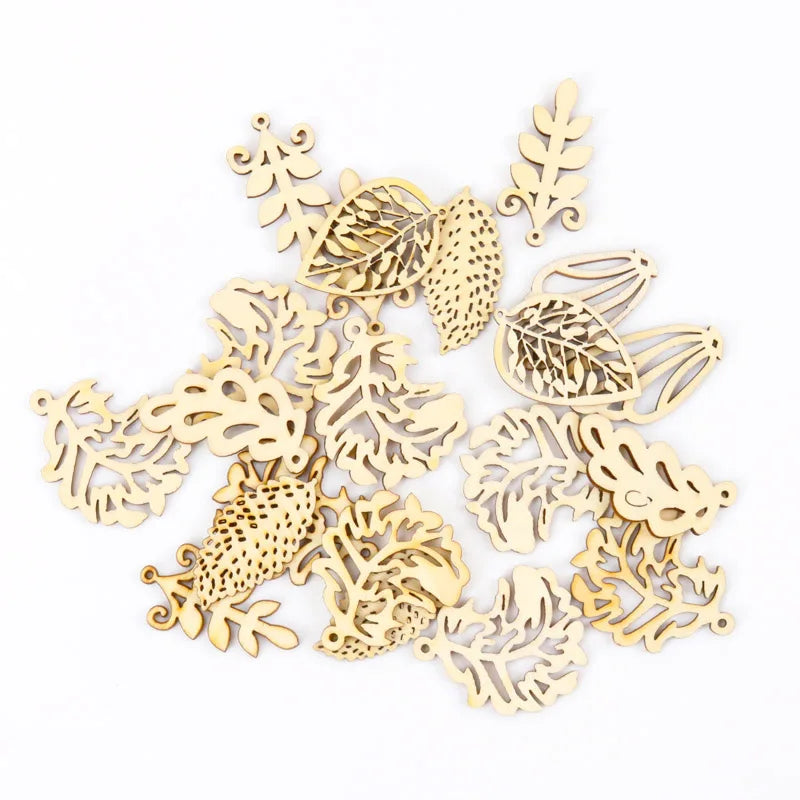 Handmade Wooden Animal Leaves Painting Scrapbooking DIY Accessories