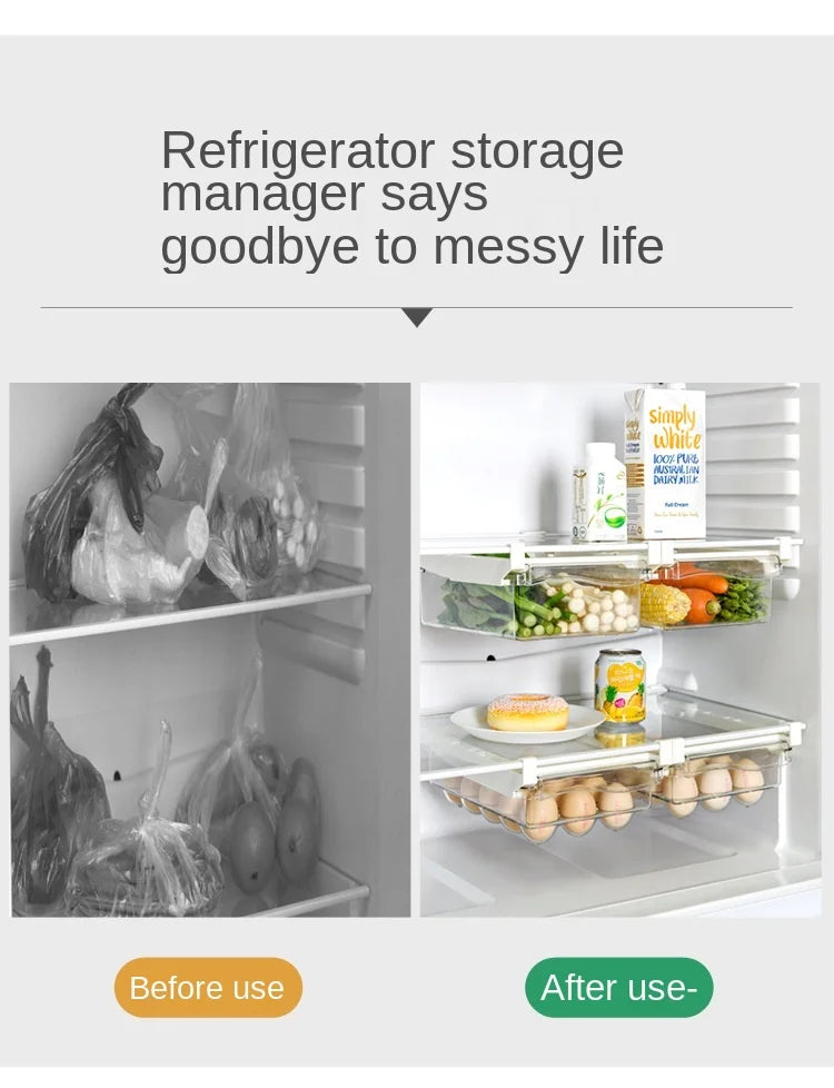 Transparent Kitchen Fridge Organizer Under-Shelf Storage Rack for Fruits Eggs and Food Items