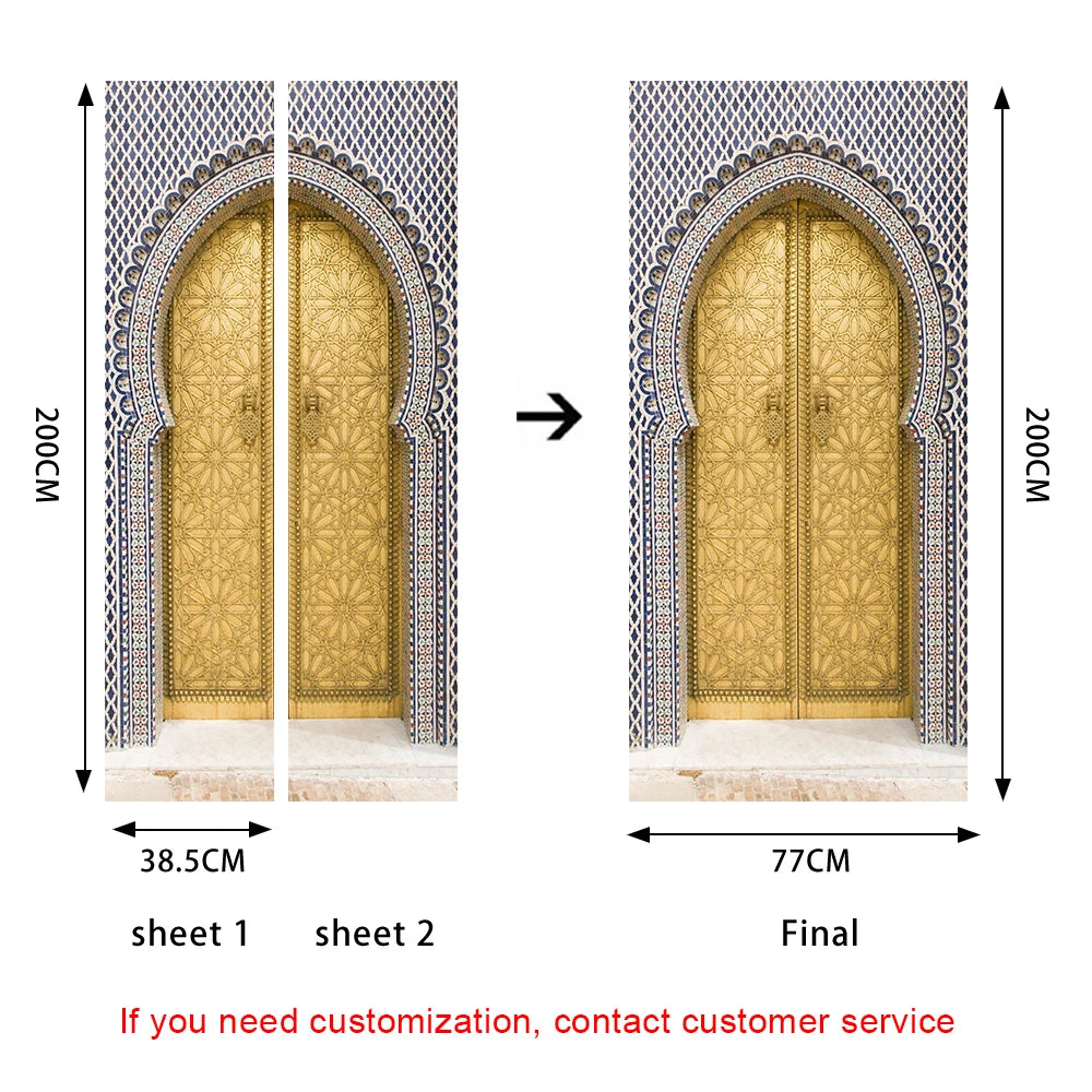 2pcs/Set Muslim Styles Door Art Mural Sticker Peel & Stick PVC Home Decor