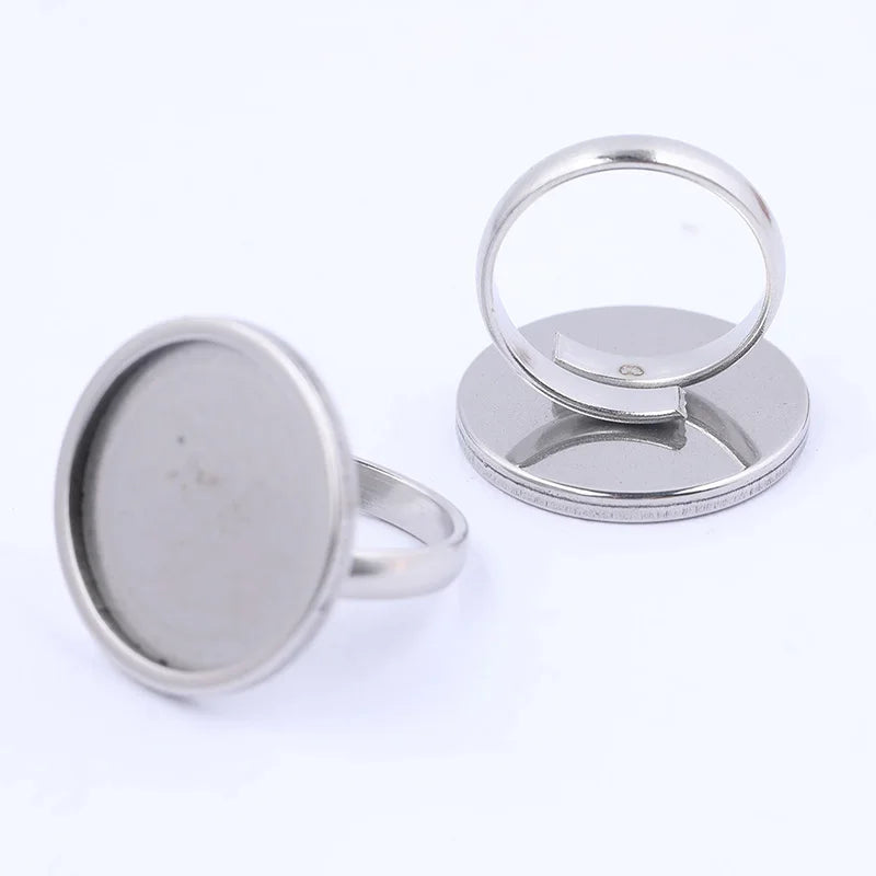 OnWear 10 Pieces Stainless Steel Gold Plated Adjustable Ring Base Settings for 20mm Cabochon Bezel Blanks