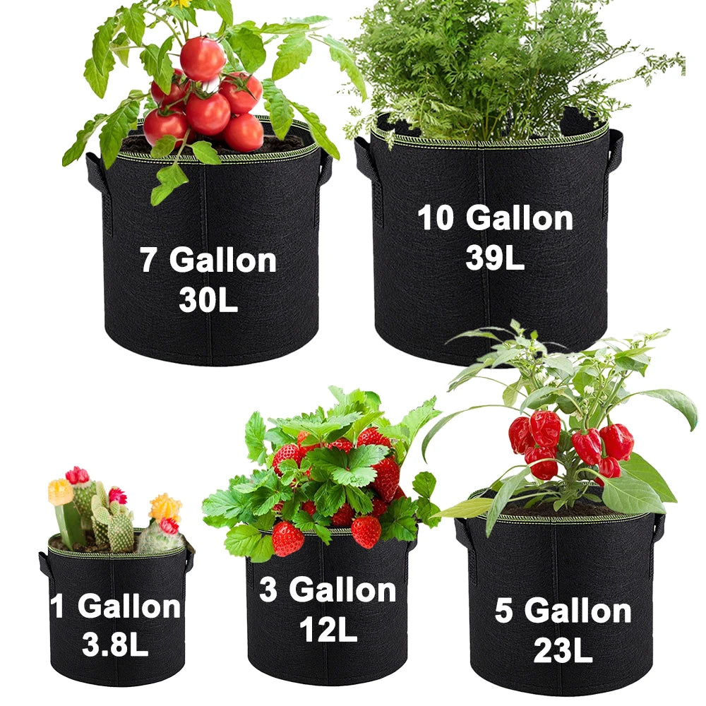 Bolsas de cultivo de vegetales, flores y plantas de 1/3/4/5/7/10 galones, bolsas de cultivo no tejidas engrosadas, macetas de tela de aireación con asas