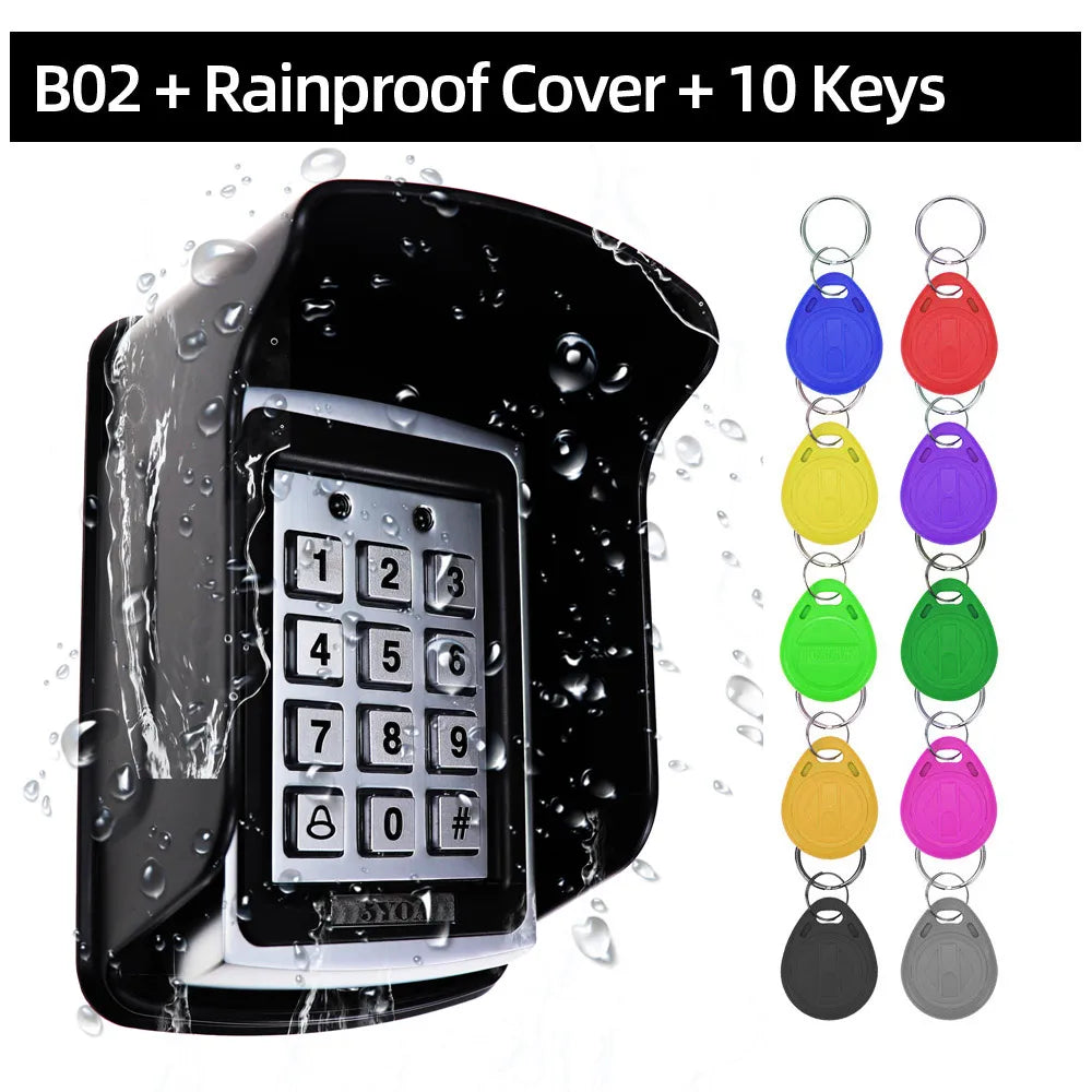 RFID Metal Access Control Keypad with Waterproof Cover for Outdoor Electronic Lock System and EM4100 Keychains