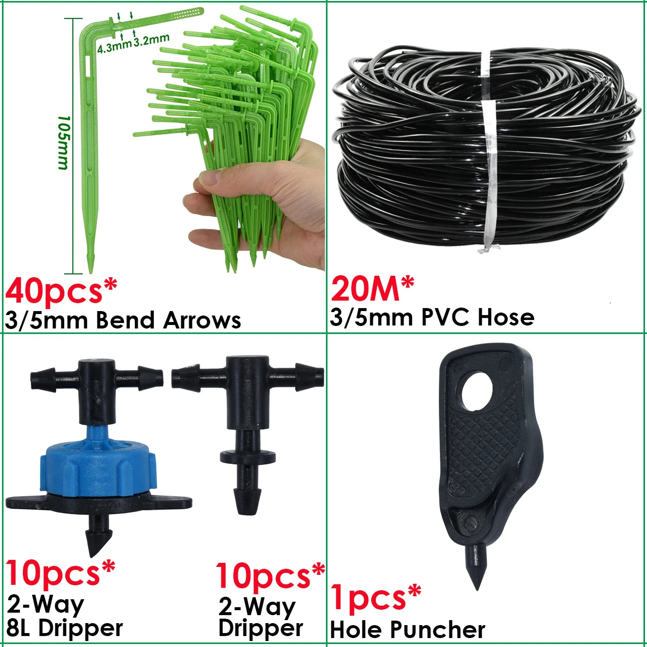 KESLA Greenhouse Drip Irrigation System 4-Way 3/5mm Automatic Watering Kit for Potted Plants 10 or 20 Sets