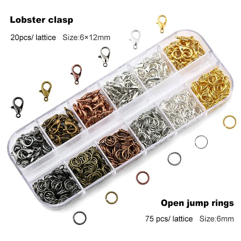 1Box Jewelry Findings Kits Zinc Alloy Open Jump Rings Lobster Clasps for DIY Jewelry Making Supplies