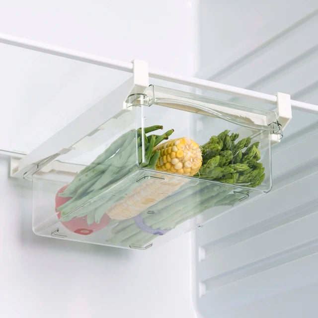 Transparent Kitchen Fridge Organizer Under-Shelf Storage Rack for Fruits Eggs and Food Items