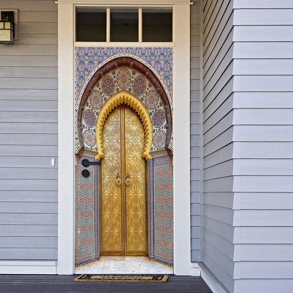 2pcs/Set Muslim Styles Door Art Mural Sticker Peel & Stick PVC Home Decor