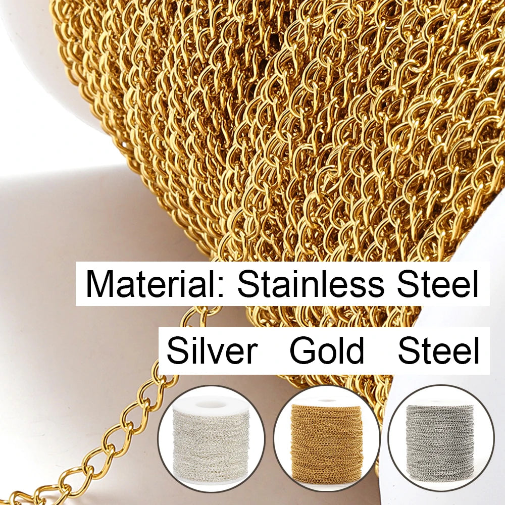 2 Meters Gold Stainless Steel Extension Chain 2/3/4mm for DIY Jewelry