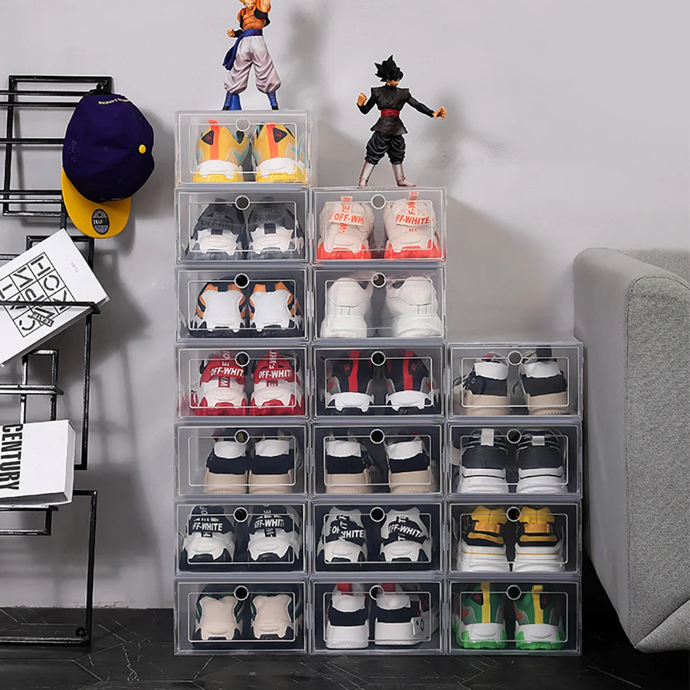 6 Pack Transparent Shoe Box Organizers Dustproof Stackable Cabinet