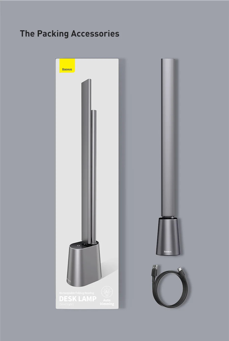 Baseus LED Desk Lamp Eye Protection Dimmable Foldable Light