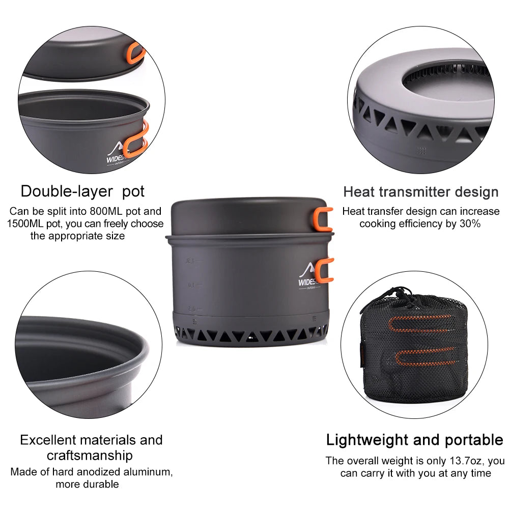 Outdoor Cookware Set – 1.3L/2.3L Camping Pot, Kettle & Tableware for Travel Cooking