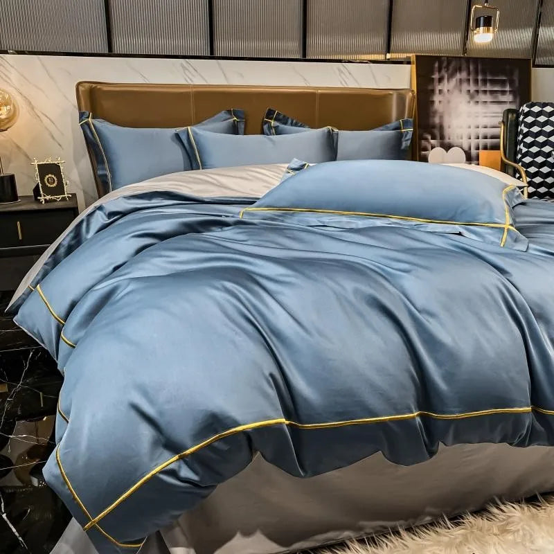 White Gray Egyptian Cotton Hotel Duvet Cover Set 600TC Silky Soft Bedding Set