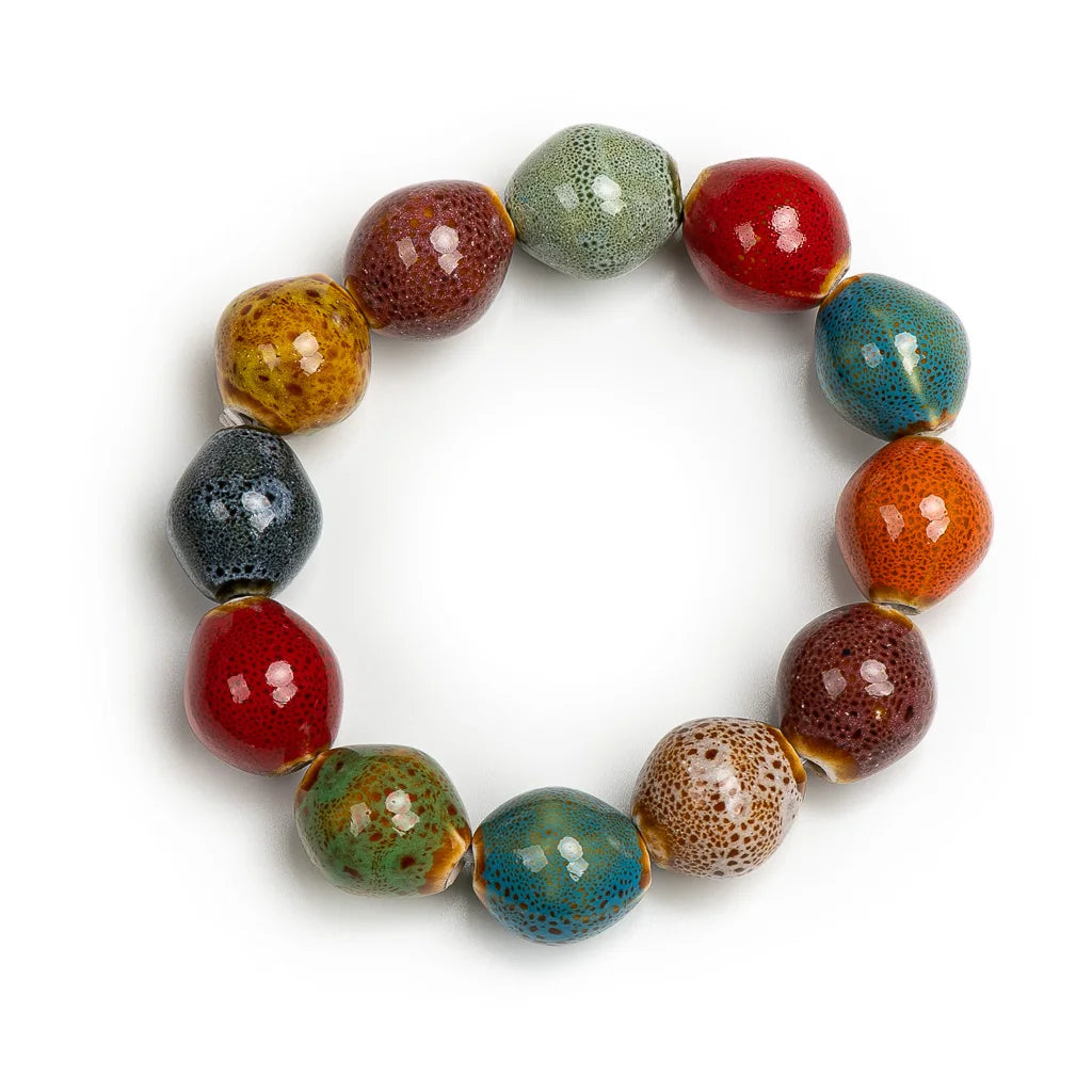 Colorful Unique Elastic Line Ceramic Beads Bracelets Handmade DIY Artware Retro Jewelry Wholesale