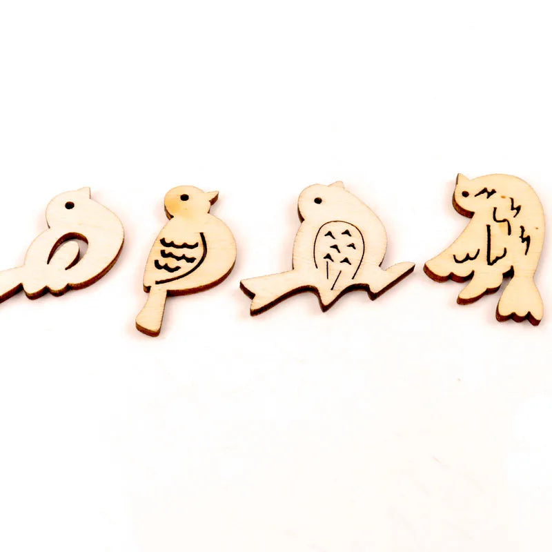 20Pcs Wooden Bird Pattern Scrapbooking Craft 40mm DIY Embellishments