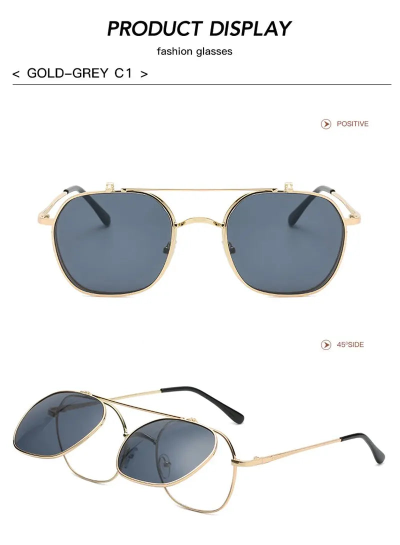 Vintage Flip Up Punk Round Sunglasses UV400 Retro Shades for Women