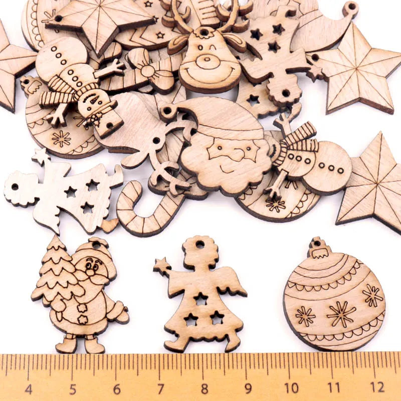 30mm 40pcs Wooden Christmas Scrapbooking DIY Embellishments MZ428