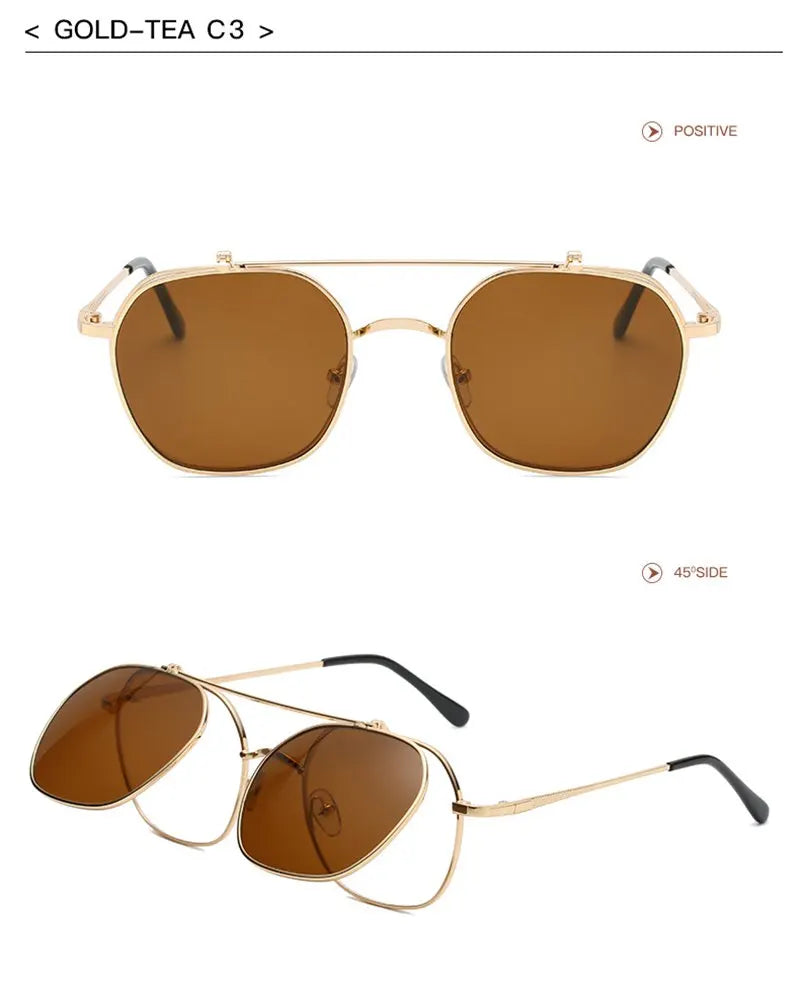 Vintage Flip Up Punk Round Sunglasses UV400 Retro Shades for Women