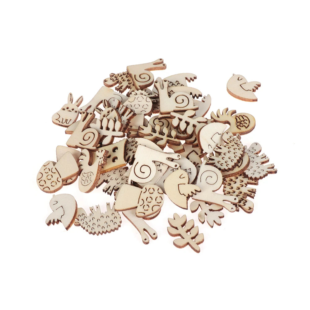 50Pcs/Pack Animal Snail Rabbit Wooden Craft Embellishments