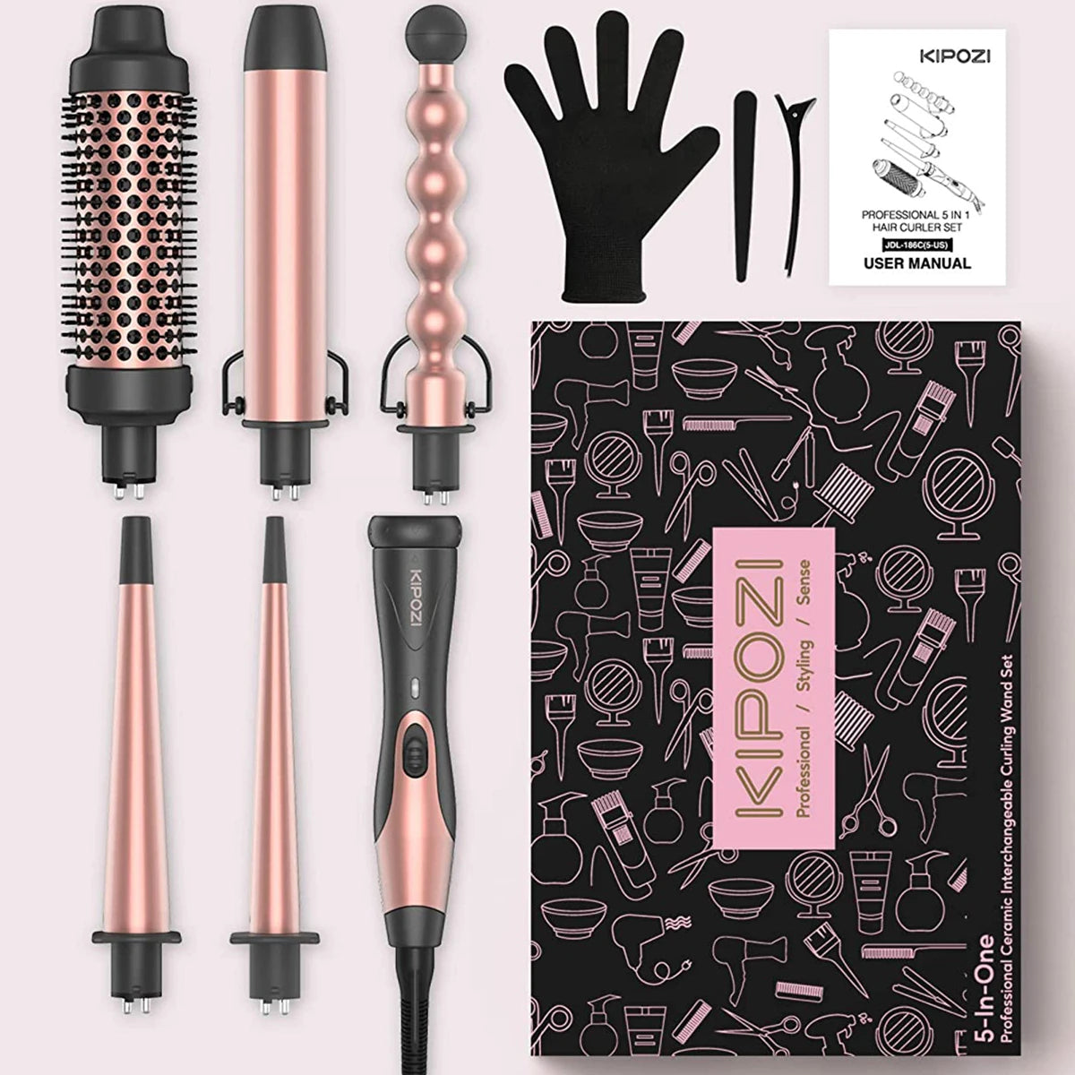 KIPOZI Professional Curling Iron 5-in-1 Hair Tools for Women