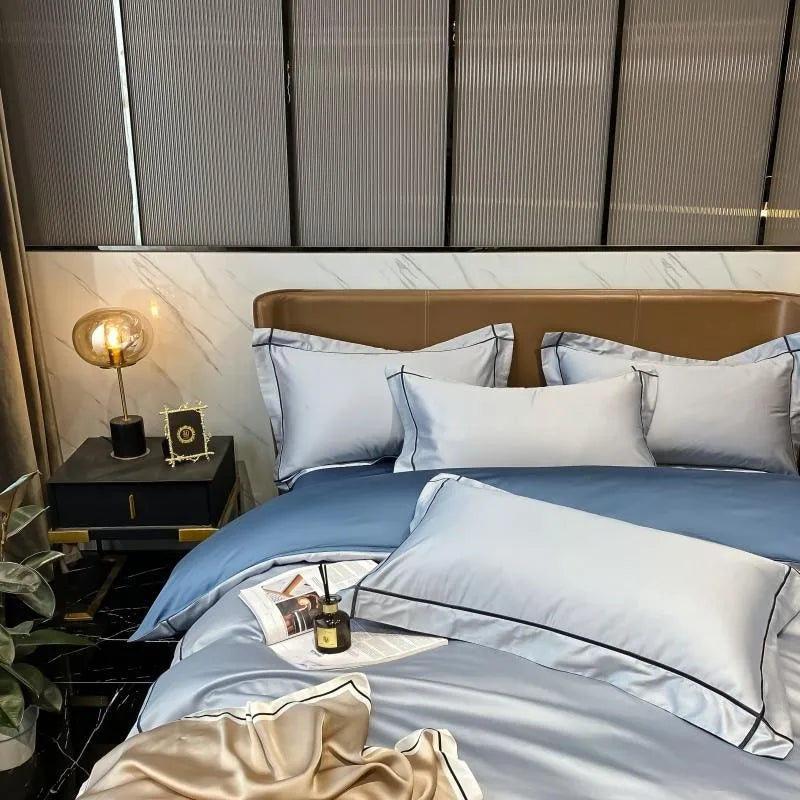 White Gray Egyptian Cotton Hotel Duvet Cover Set 600TC Silky Soft Bedding Set