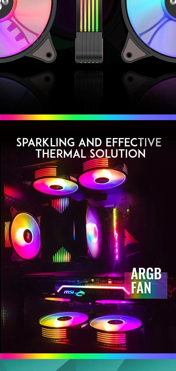 Ventilador para caja de ordenador Aigo AR12 de 120 mm, disipador de calor RGB, puerto SATA Aura Sync, enfriador de 12 cm, ventilador de refrigeración con controlador silencioso ARGB