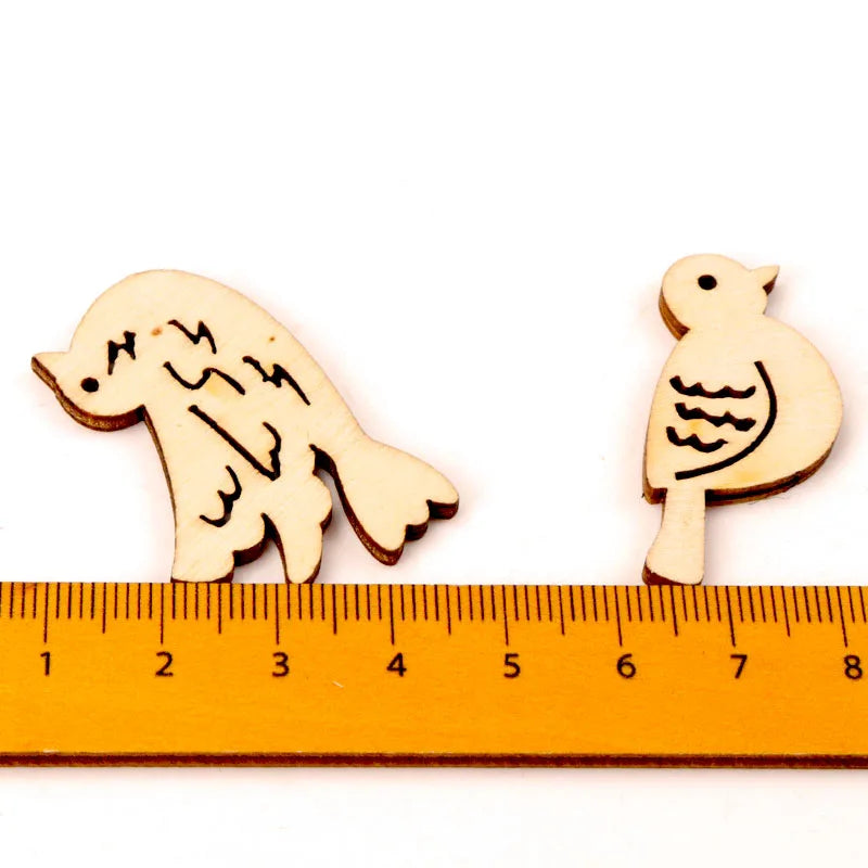 20Pcs Wooden Bird Pattern Scrapbooking Craft 40mm DIY Embellishments