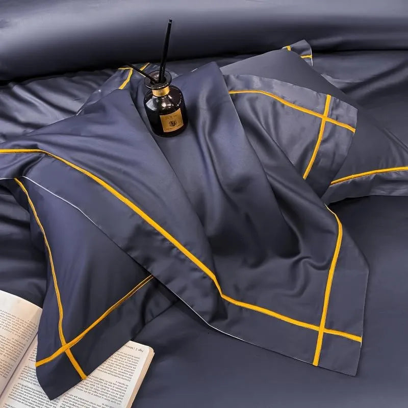 White Gray Egyptian Cotton Hotel Duvet Cover Set 600TC Silky Soft Bedding Set