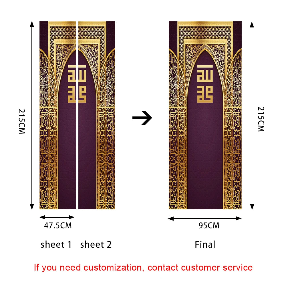 2pcs/Set Muslim Styles Door Art Mural Sticker Peel & Stick PVC Home Decor