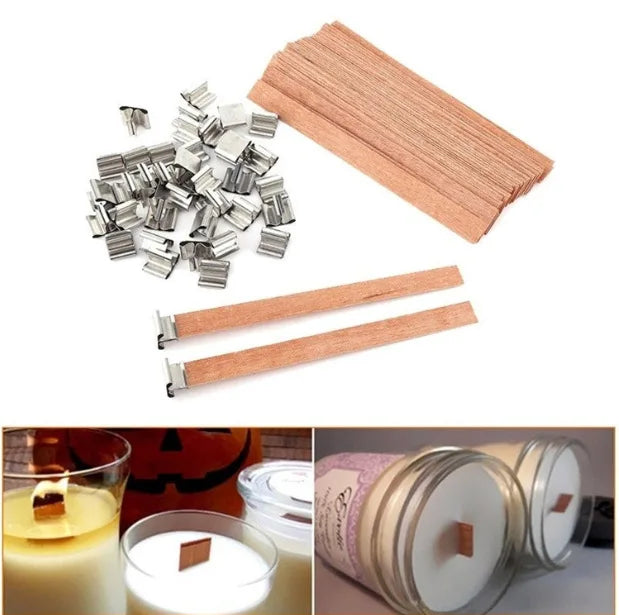 30pcs Wooden Candle Wicks Set with Clip Base for DIY Candle Making