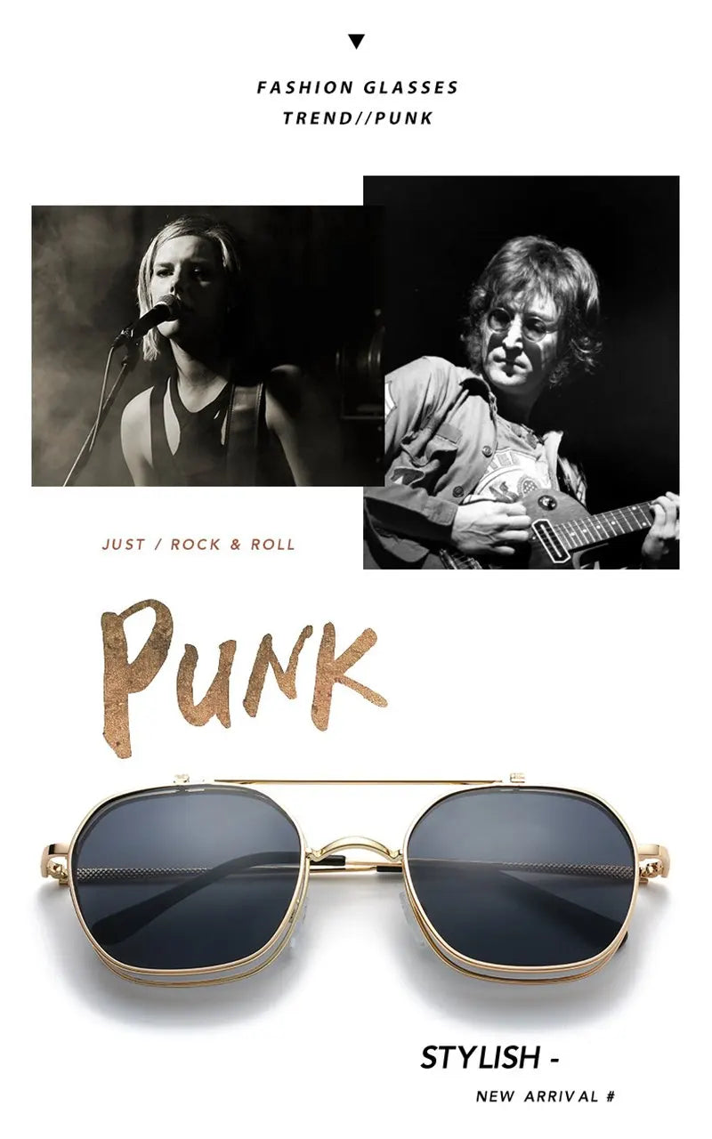 Vintage Flip Up Punk Round Sunglasses UV400 Retro Shades for Women