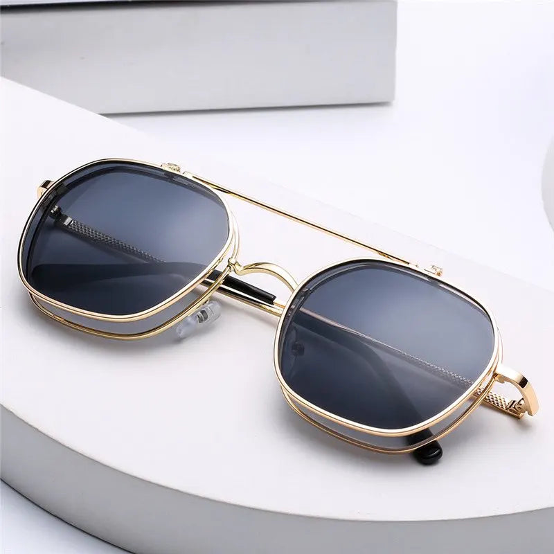 Vintage Flip Up Punk Round Sunglasses UV400 Retro Shades for Women