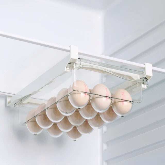 Transparent Kitchen Fridge Organizer Under-Shelf Storage Rack for Fruits Eggs and Food Items