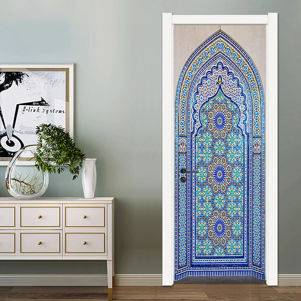 2pcs/Set Muslim Styles Door Art Mural Sticker Peel & Stick PVC Home Decor