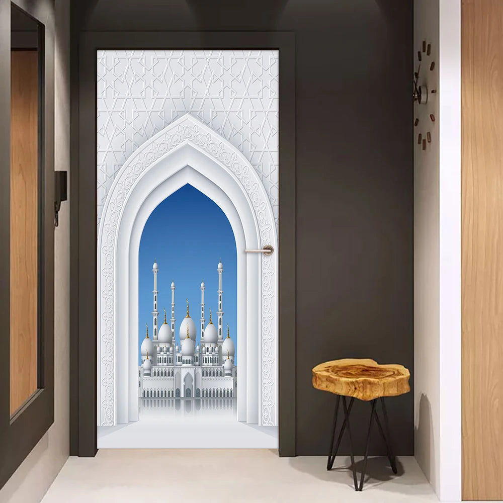 2pcs/Set Muslim Styles Door Art Mural Sticker Peel & Stick PVC Home Decor