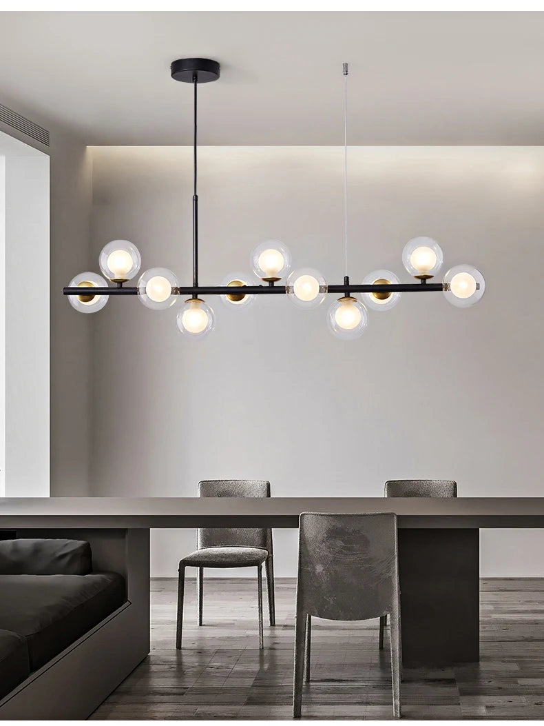 Nordic Modern LED Pendant Light with 11 Glass Ball Heads for Kitchen and Living Room Elegant Gold Suspension Lamp