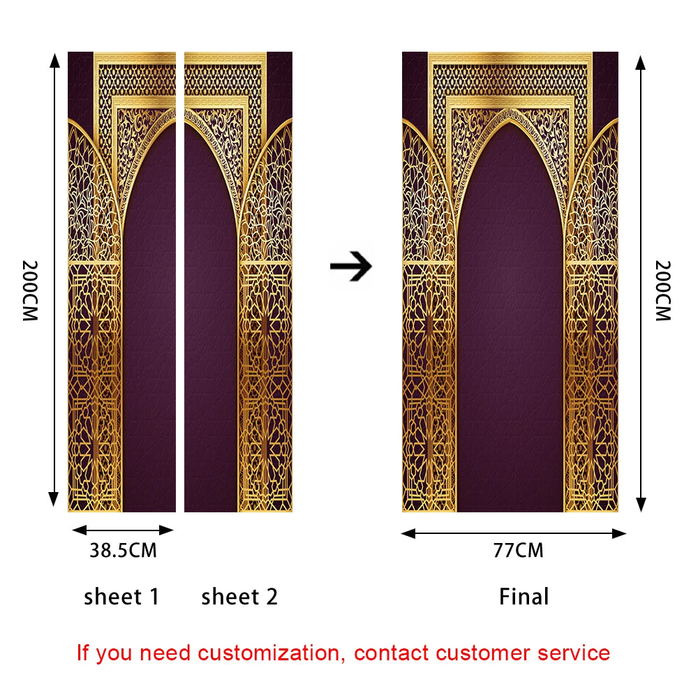 2pcs/Set Muslim Styles Door Art Mural Sticker Peel & Stick PVC Home Decor