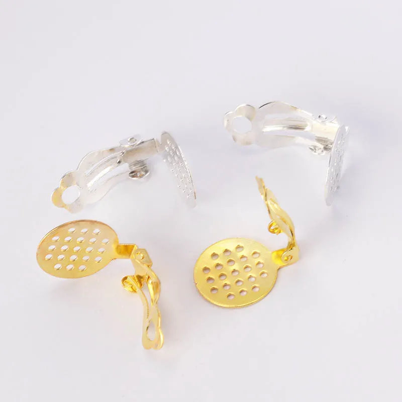 50pcs Gold Silver Iron Ear Clip Earrings Bezel Blanks