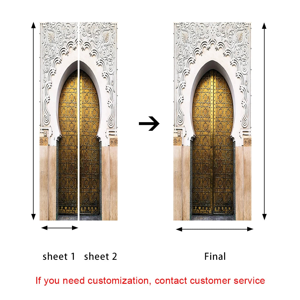 2pcs/Set Muslim Styles Door Art Mural Sticker Peel & Stick PVC Home Decor