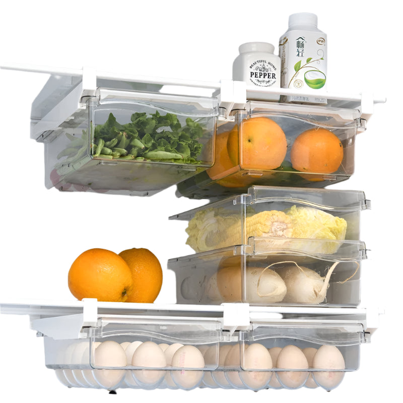 Transparent Kitchen Fridge Organizer Under-Shelf Storage Rack for Fruits Eggs and Food Items