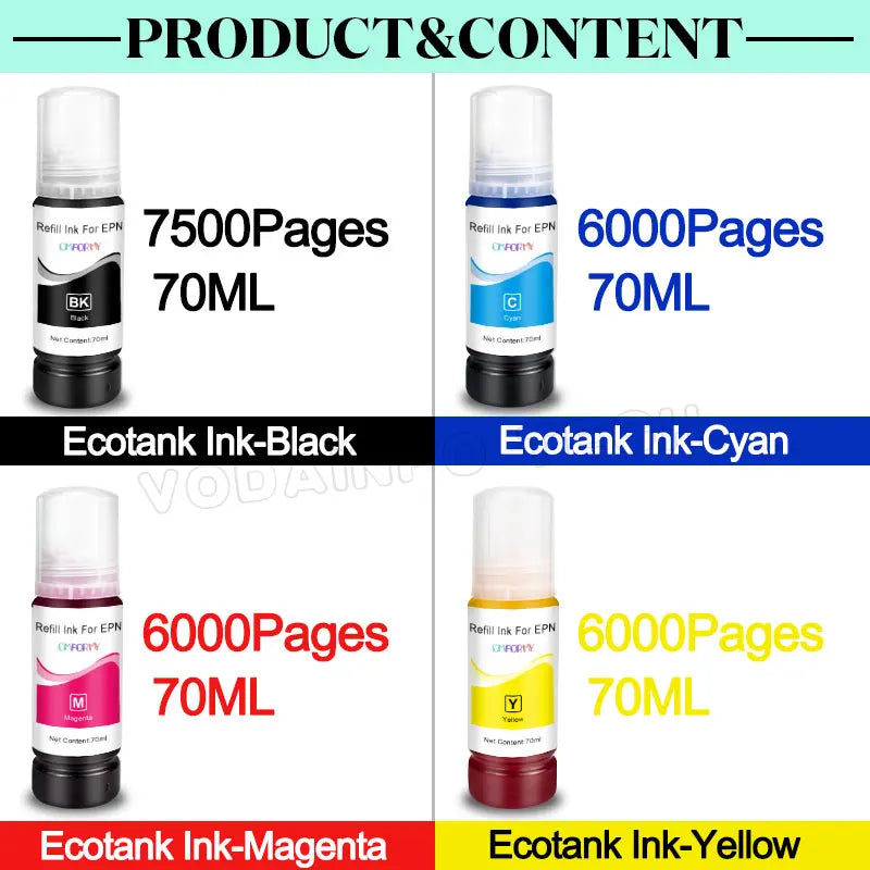 T544 Dye Ink Refill Kit 70ml for Epson EcoTank Printers L3150 L3110 L3100 L3210 L3250 L1110 5190