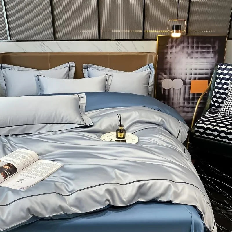 White Gray Egyptian Cotton Hotel Duvet Cover Set 600TC Silky Soft Bedding Set