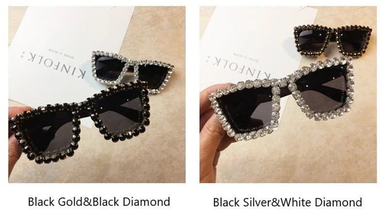 Oversized Rhinestone Frame Square Sunglasses UV400 Shades for Women